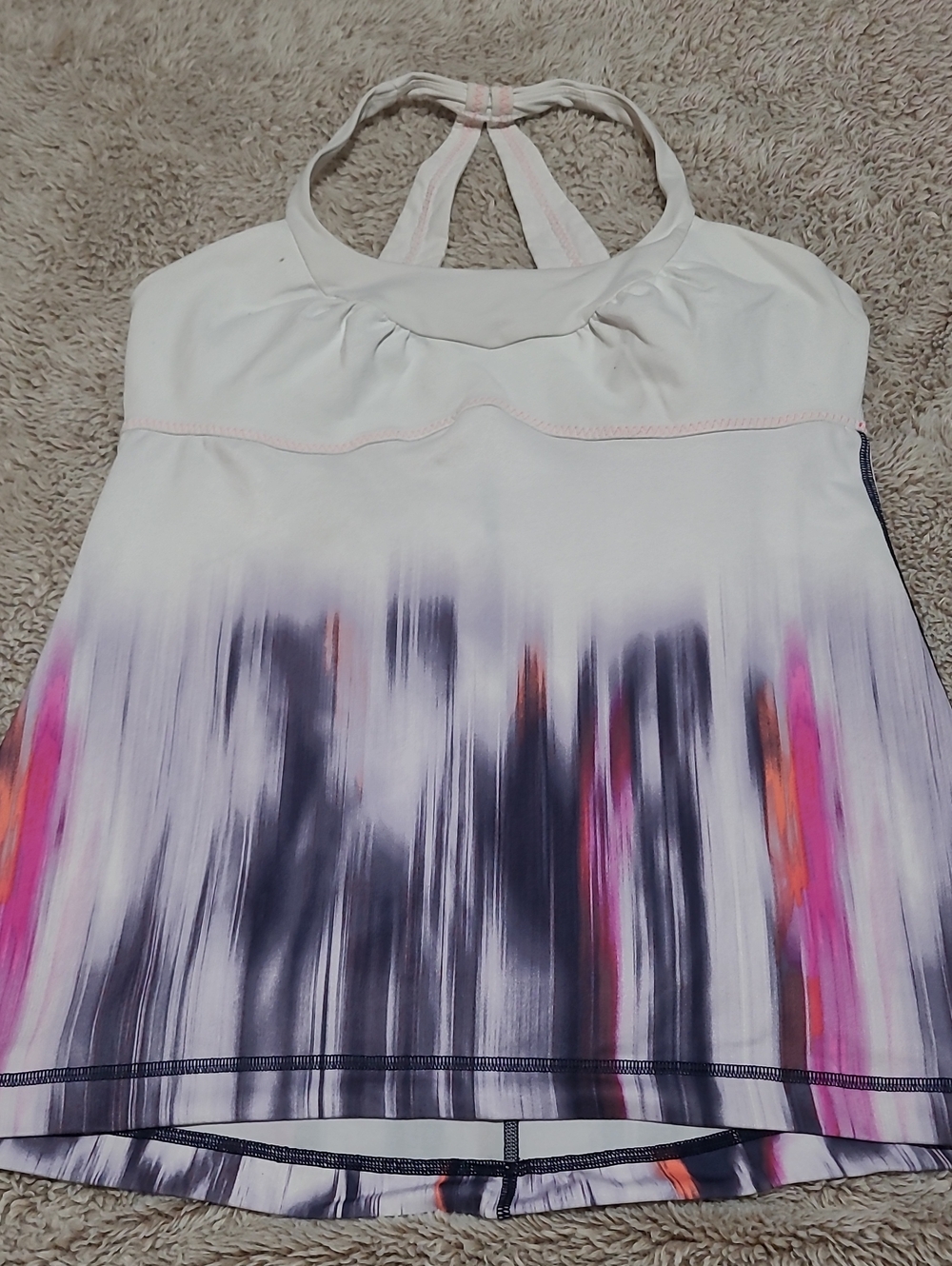 White Halter Tank with Pink & Purple Brushstroke Print